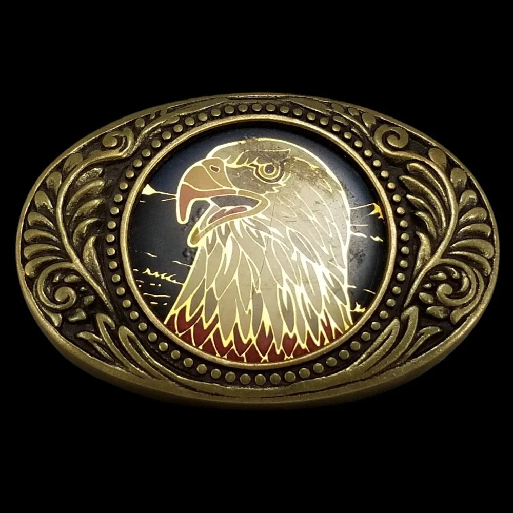 Vintage Eagle Head Small Belt Buckle Western Cowboy American Pride Brass USA‎